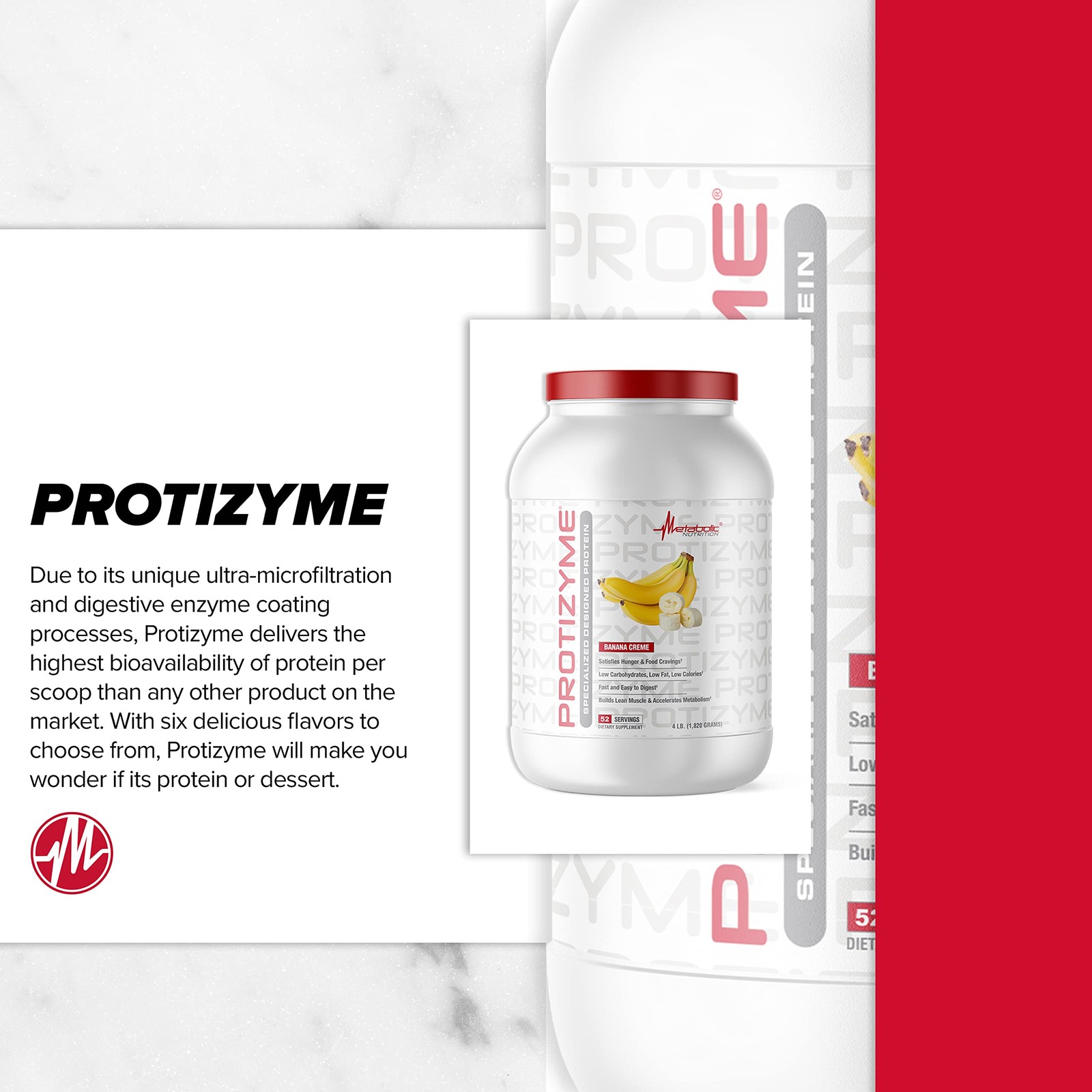 Metabolic Nutrition Protizyme 100 Whey Protein Powder High Protein Carb Fat