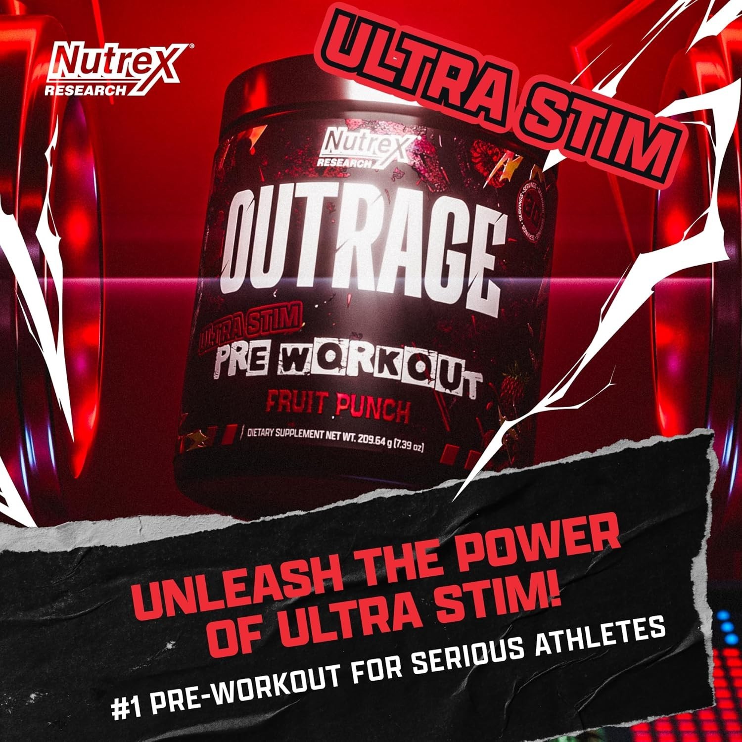 Outrage Ultra HIGH STIM Pre-Workout Powder for Men | 400mg Caffeine, L-Citrul