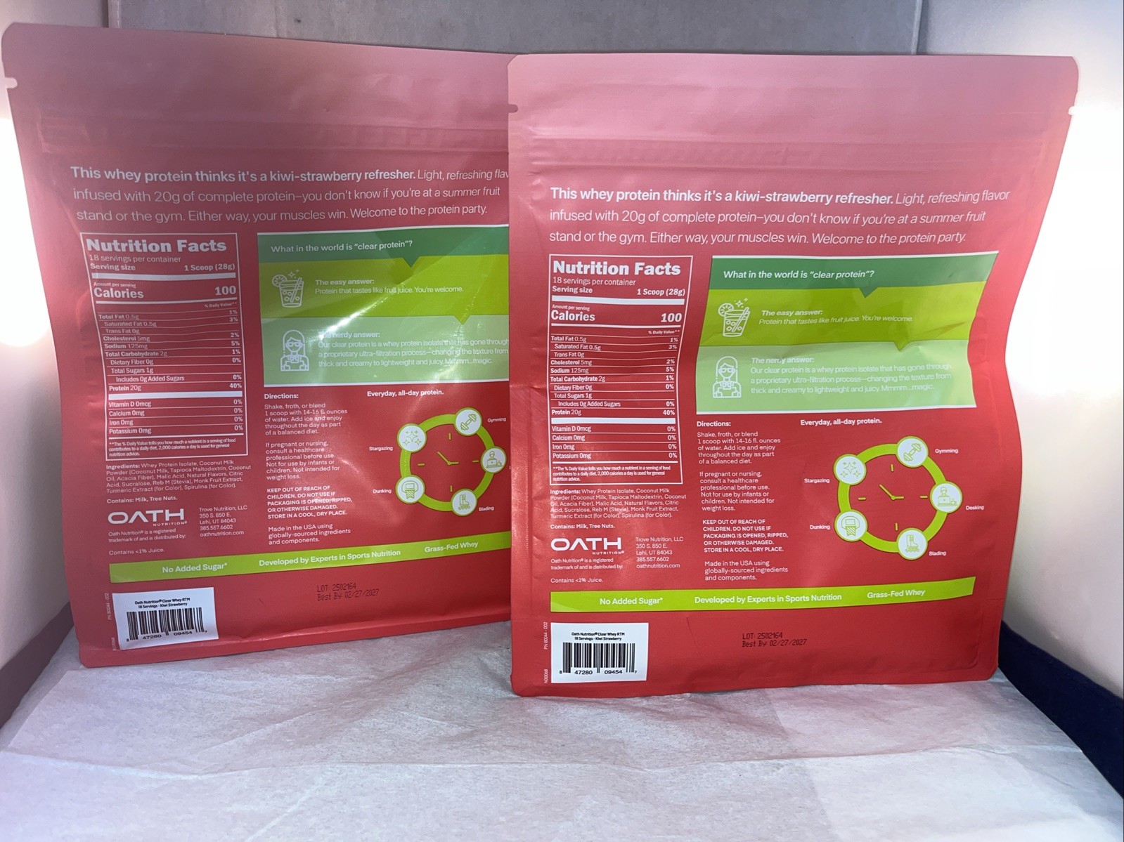 2 Oath Nutrition Clear Whey Isolate Protein Powders Kiwi Strawberry Exp 02/27/27