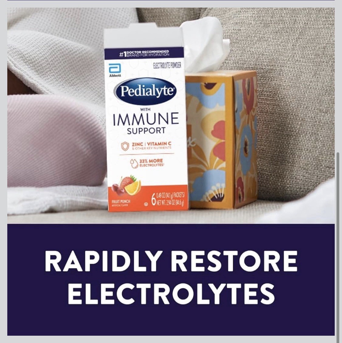 36 Pedialyte with Immune Support On-The-Go Electrolytes Fruit Punch 100% B12 + C