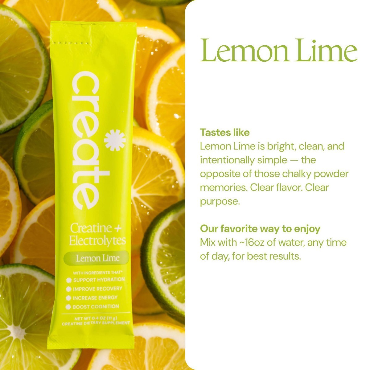 Create Wellness Creatine + Electrolytes Mix Monohydrate Stick Packs NSF 12ct