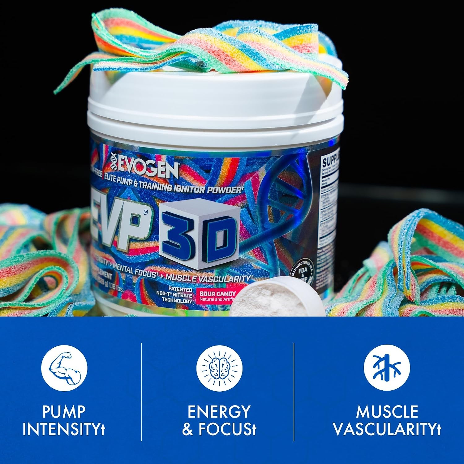 Evogen EVP 3D Stim Free Pre Workout 40 Servings Sour Candy Beta Alanine