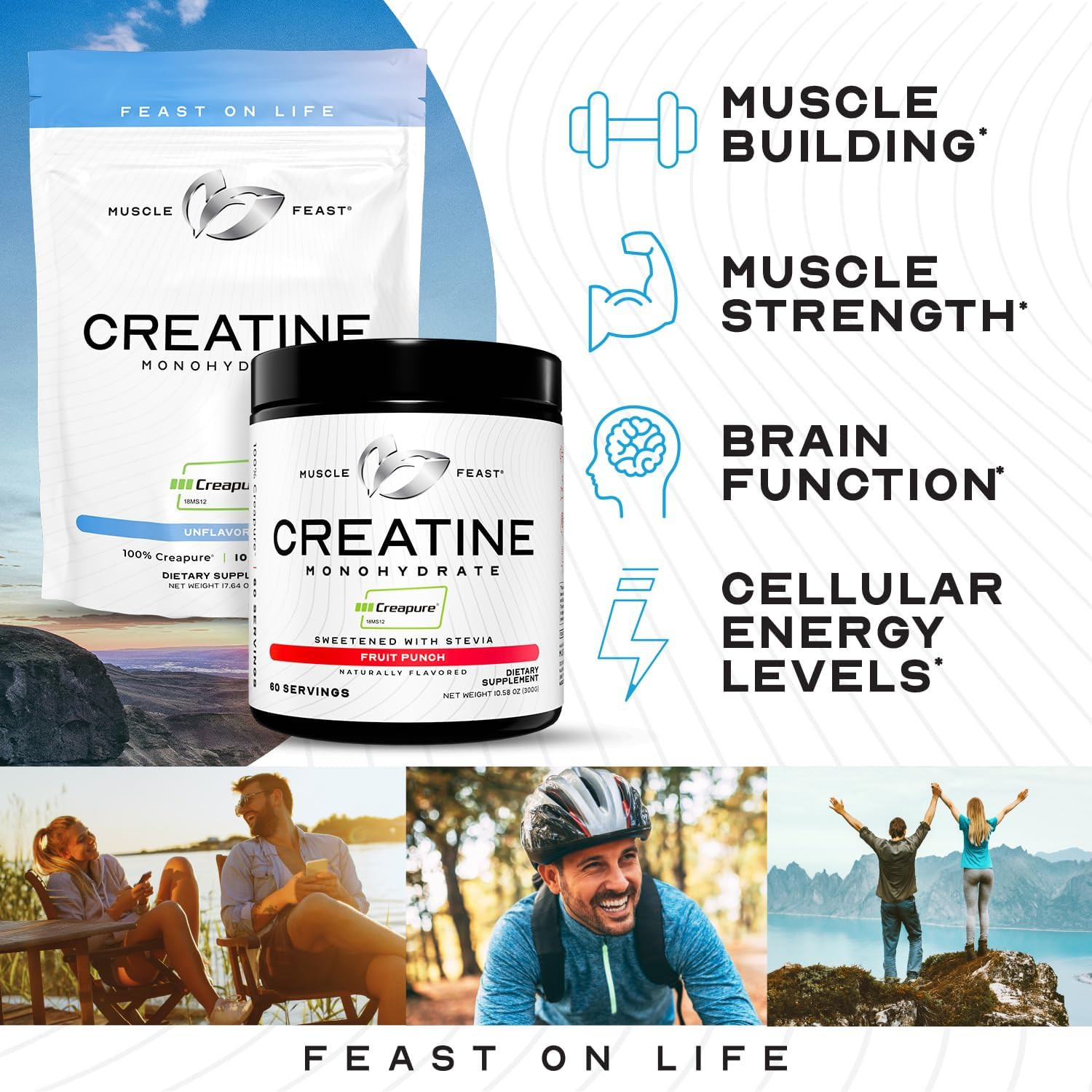 Creapure Creatine Monohydrate Powder, Vegan, Gluten-Free, Blue Raspberry, 300g