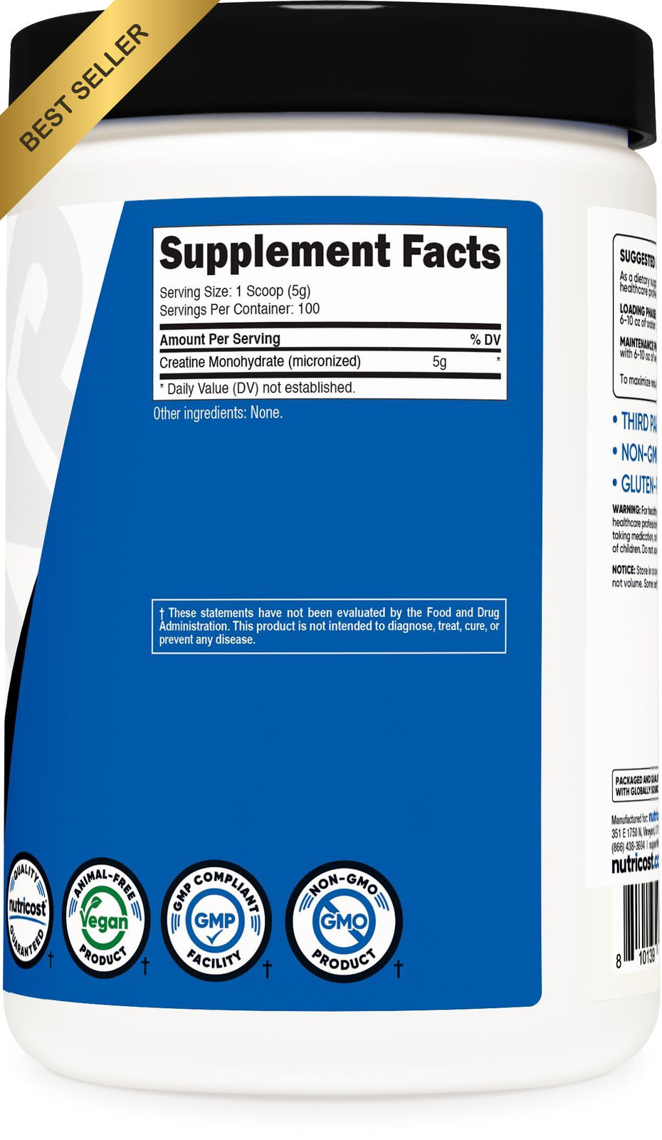 Nutricost Micronized Creatine Monohydrate Powder 500G 5000mg 100 Servings Pure