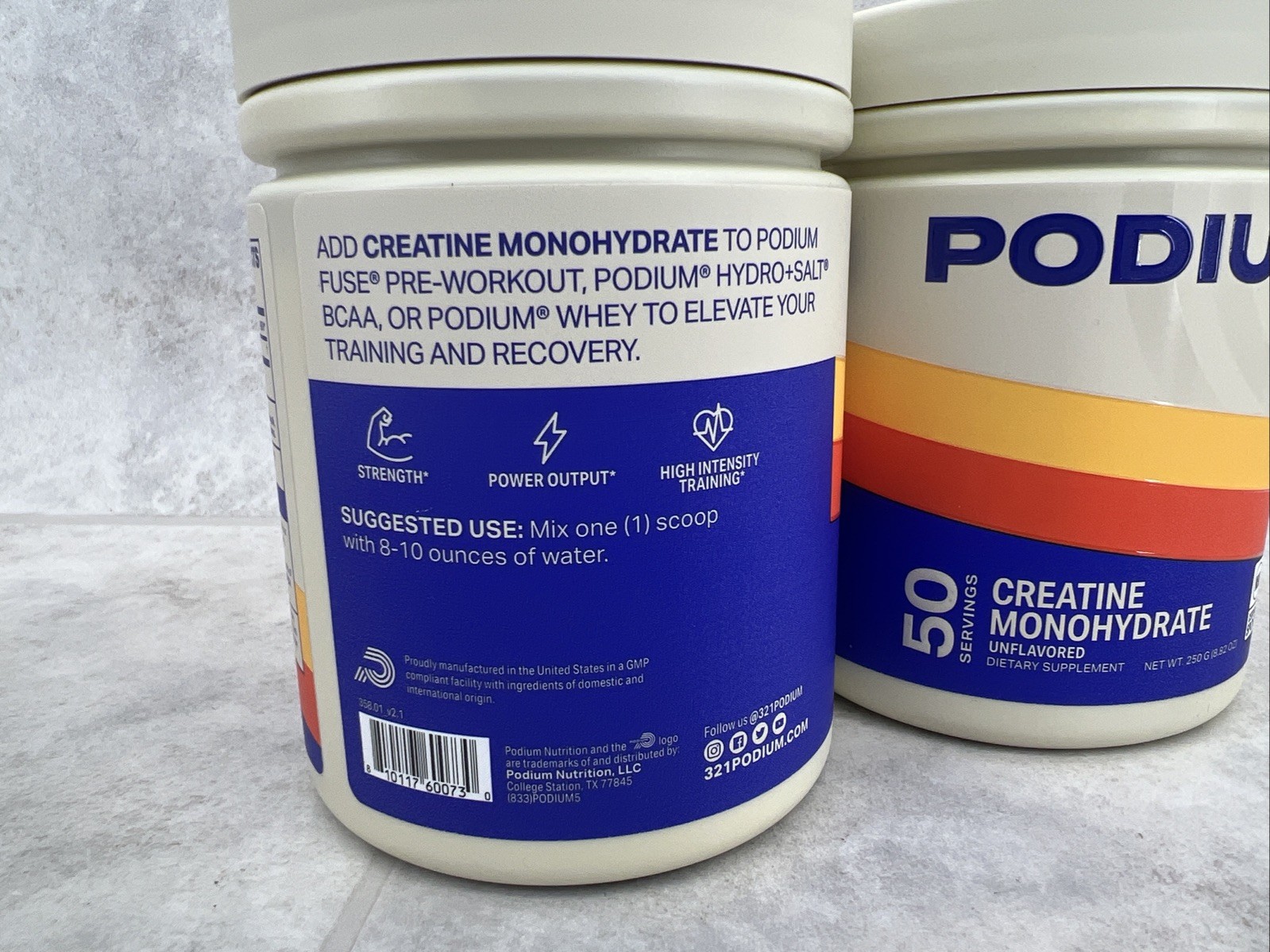 2 Pack! Podium Creatine Monohydrate, 50 Svgs Ea Unflavored, Boost Strength 7/27