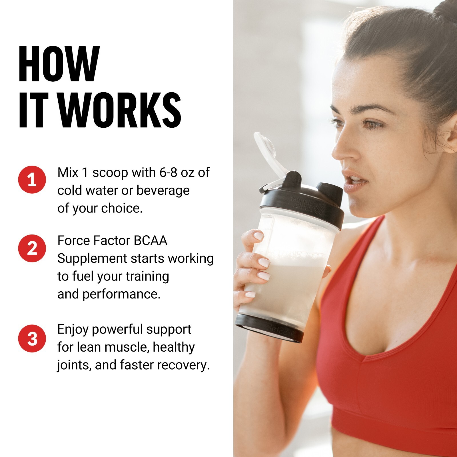 FORCE FACTOR BCAA Powder 2:1:1 ratio, Amino Acid Supplement, 30 Servings