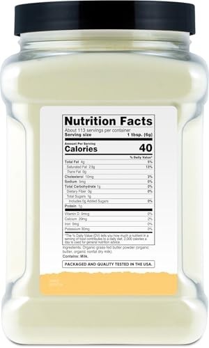 Organic Grass-Fed Butter Powder 1.5 LB – Non-GMO, Gluten-Free, Dairy Alternative