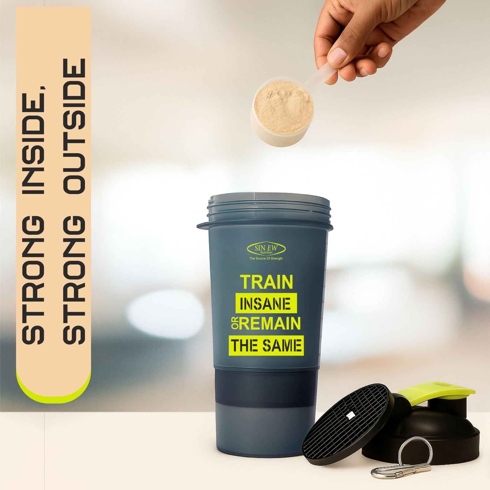 SINEW NUTRITION Shaker Bottle 600ml | 2 Storage Compartments