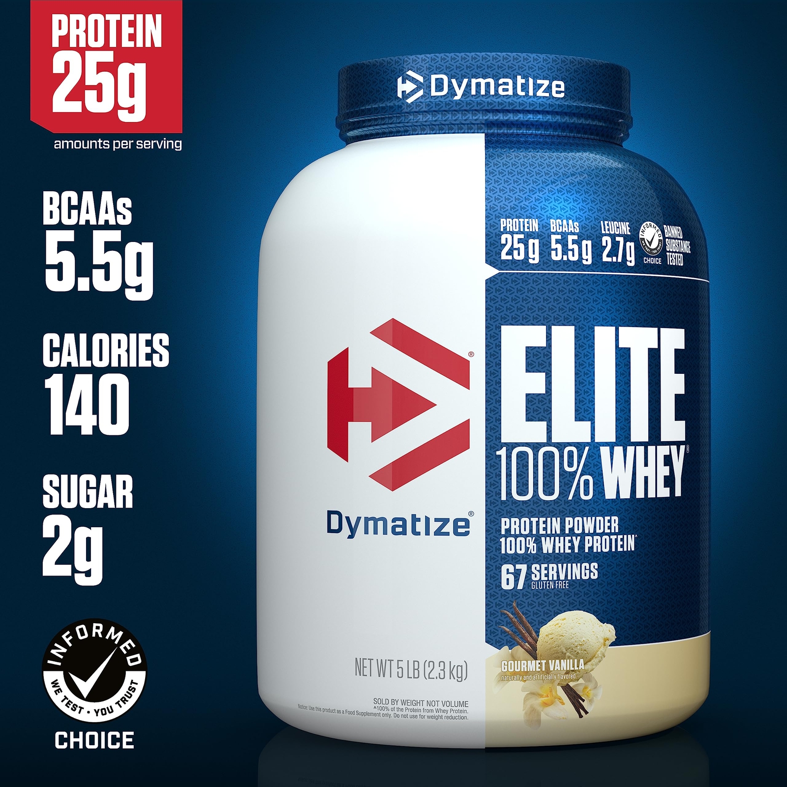 Elite 100 Whey Protein Powder Gourmet Vanilla 67 Servings 25G Protein Per Scoop