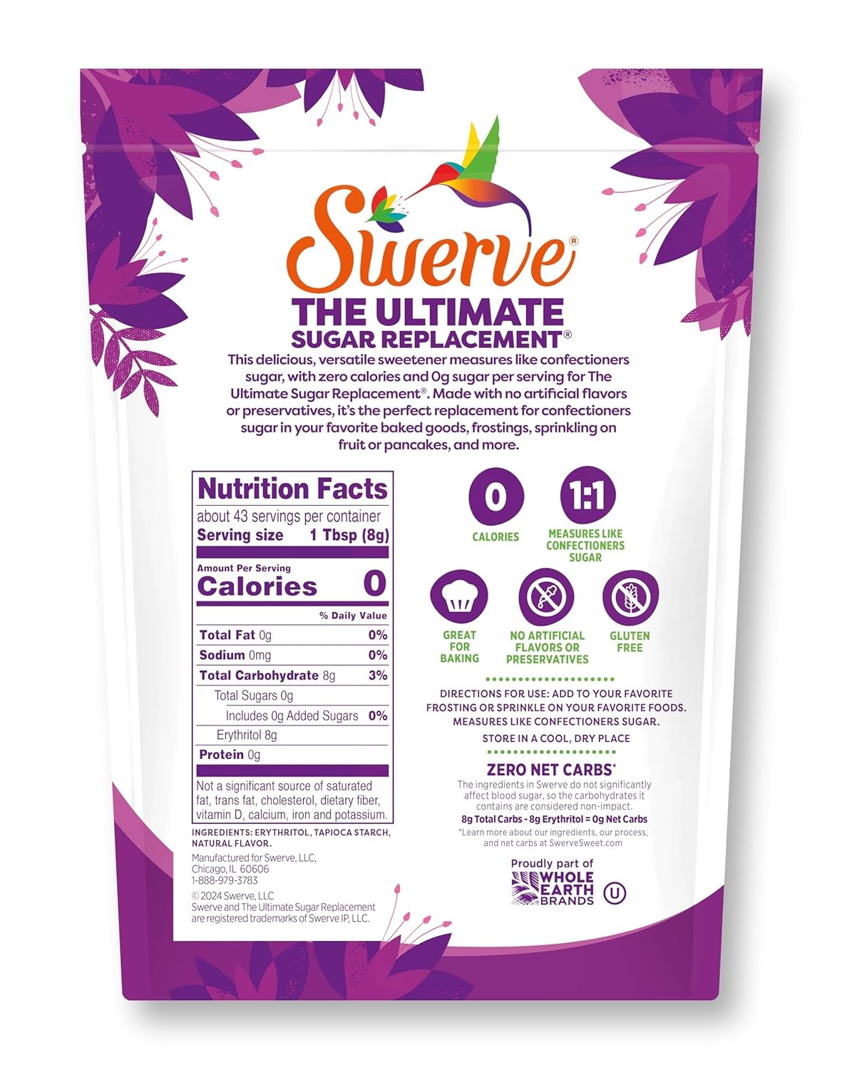 Swerve Sweetener Powder, Confectioners, 12 oz 12 Ounce (Pack of 1)