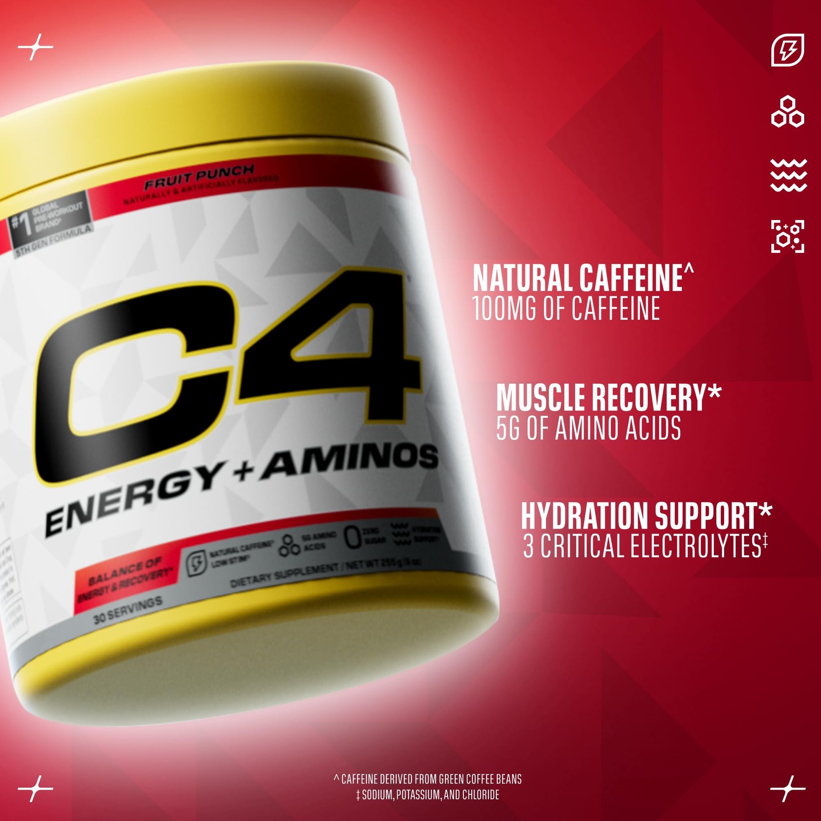 Energy + Aminos Powder, 5g BCAAs & EAAs for Muscle Recovery, 3 Electrolytes f…