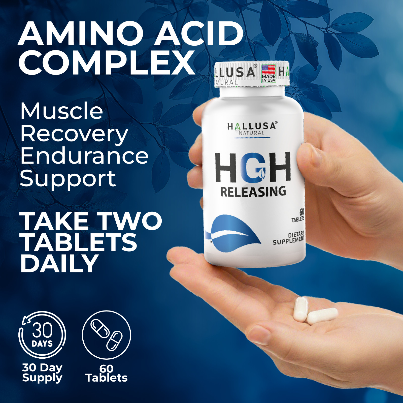 HGHBooster | Amino Acid Complex | Energy, Muscle & Workout Support | 60 Tablets