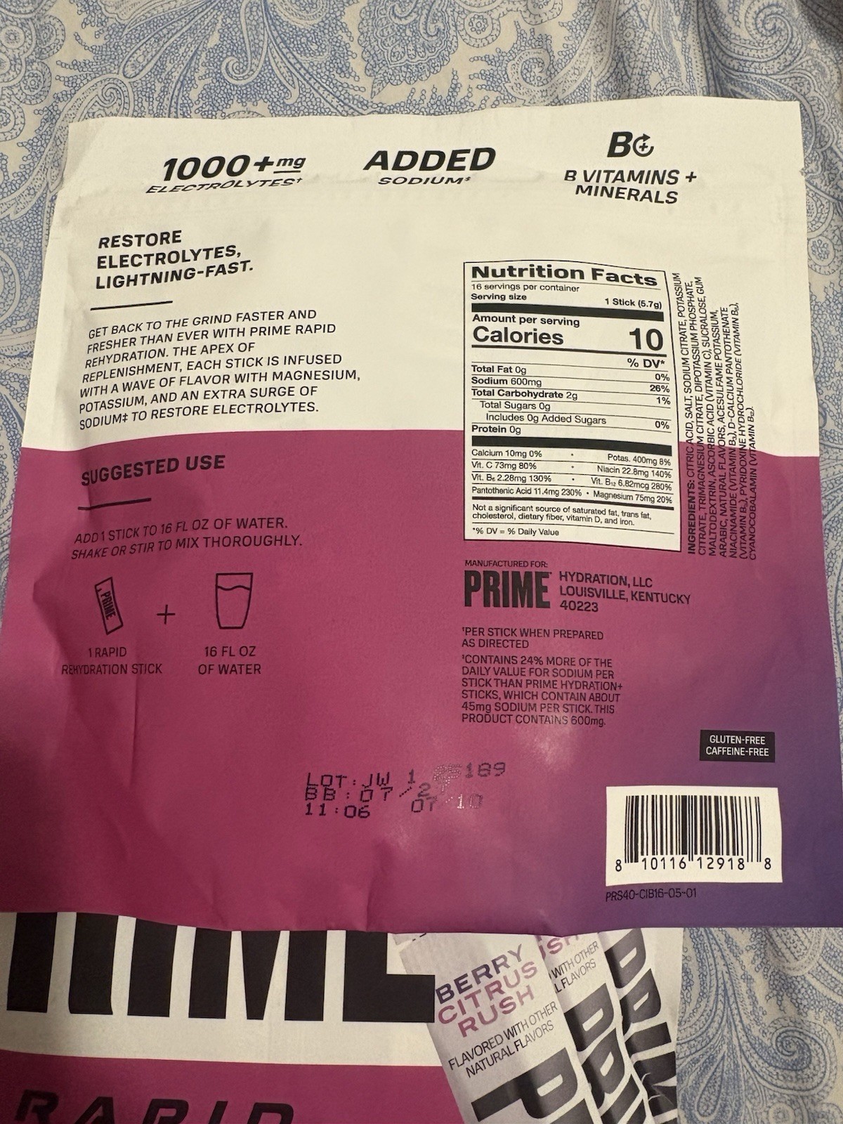 RARE-PRIME Ice Hydration Drink Sticks Berry Citrus Rush Flavor, 2-Pack, 32-Count