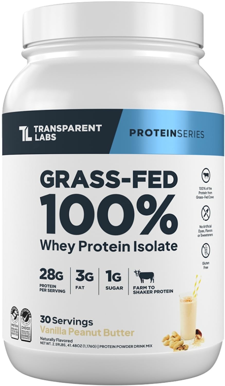 Transparent Labs Grass-Fed Whey Protein Isolate – Naturally Flavored, Gluten Fre