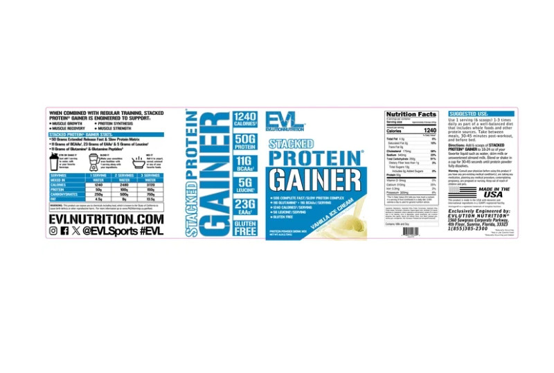 Evlution Nutrition Stacked Protein Gainer, 50 Grams Whey Protein Powder Complex,