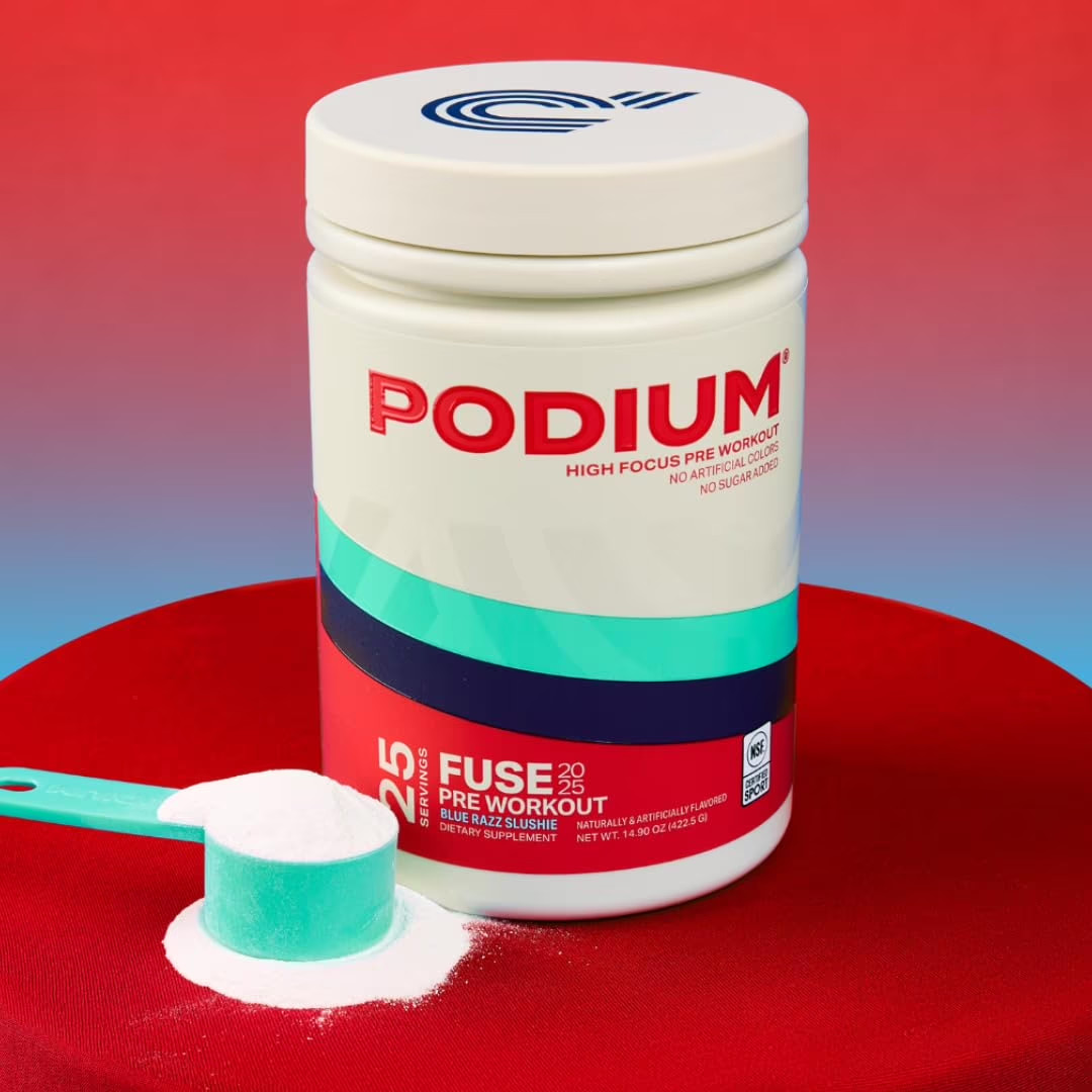 Podium Nutrition, Fuse 2025 Pre Workout Powder, Blue Razz Slushie, 25 Servings,