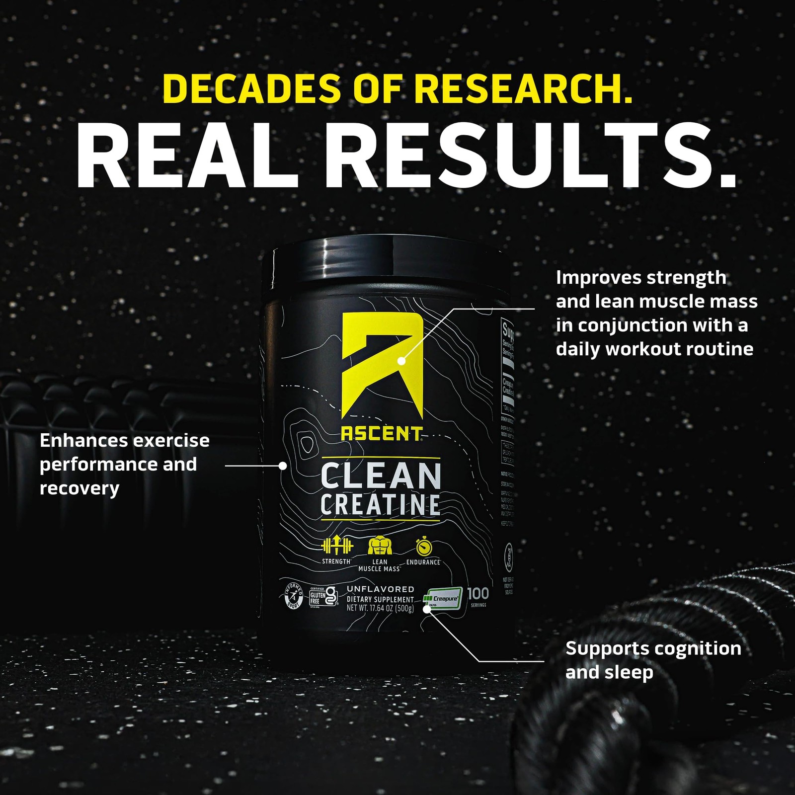Ascent Clean Creatine Monohydrate Powder – 5G Per 100 Servings (Pack of 1)