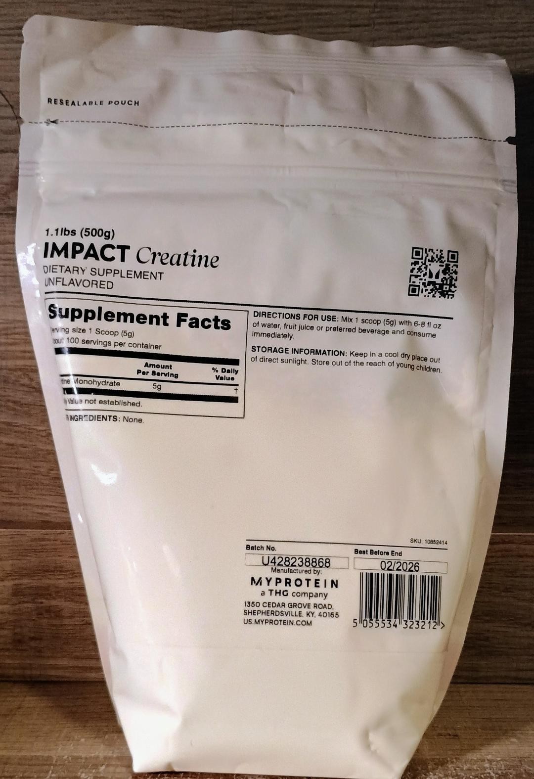 MyProtein Impact Creatine Monohydrate Powder 1.1 lbs 100 Servings exp 2/26