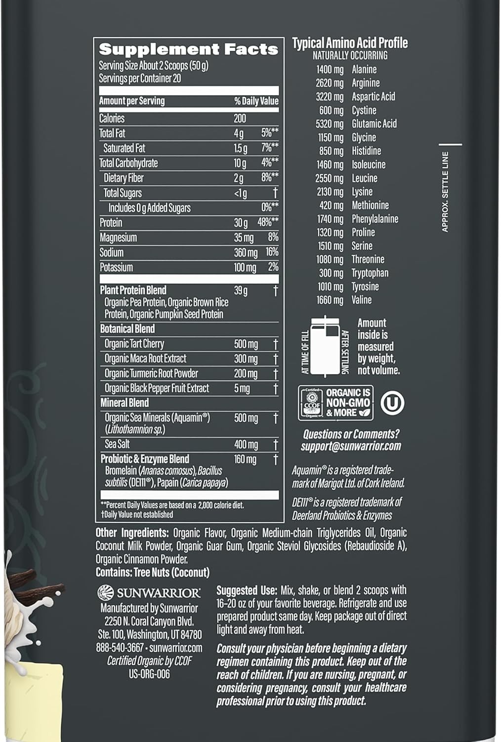 Sunwarrior Pre & Post Workout Active Protein Vegan – Vanilla Protein, 2.2 lbs