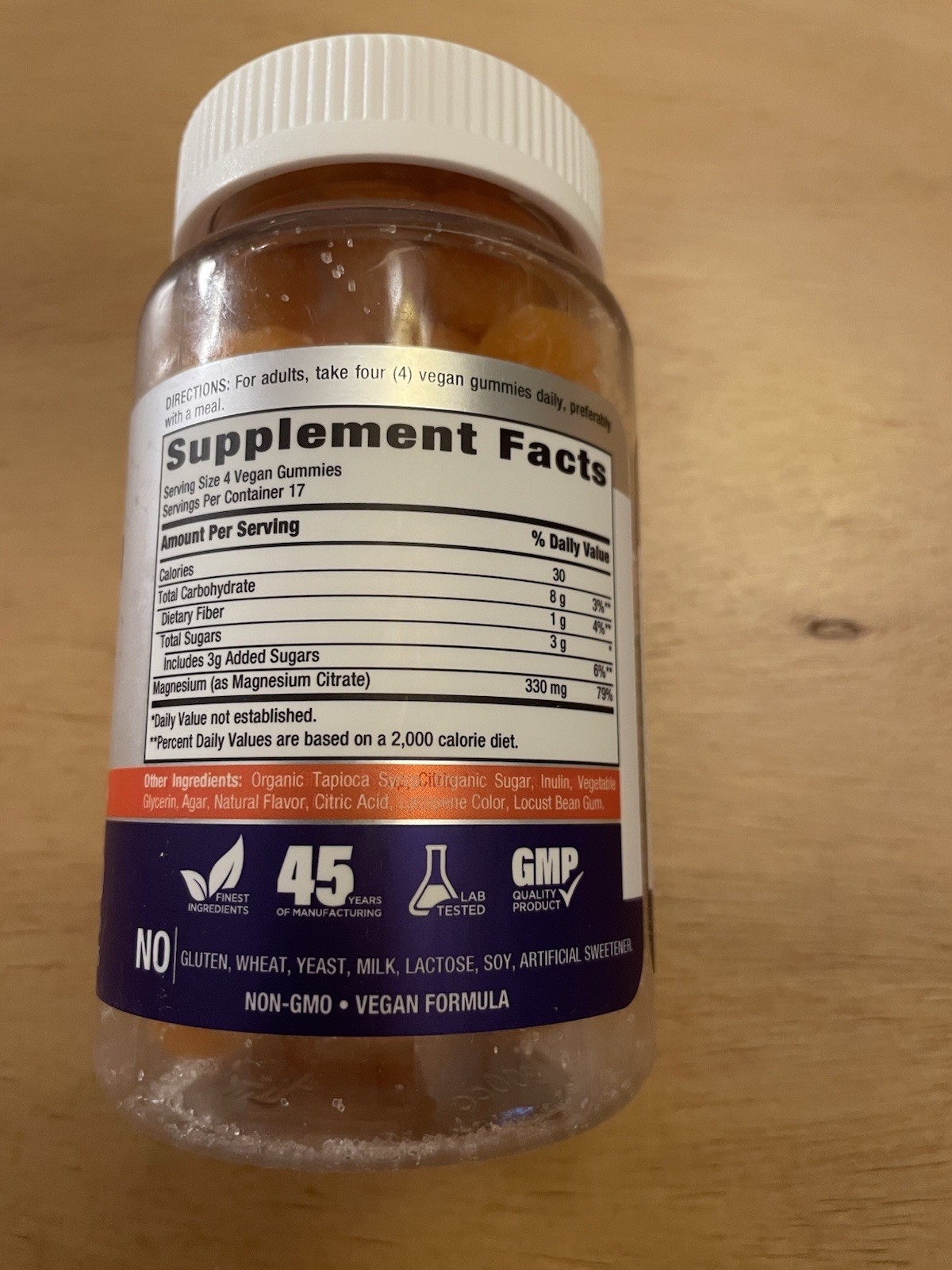 New 70 Vegan Magnesium Citrate Gummies Tangerine Flavor NON-GMO Gluten Free