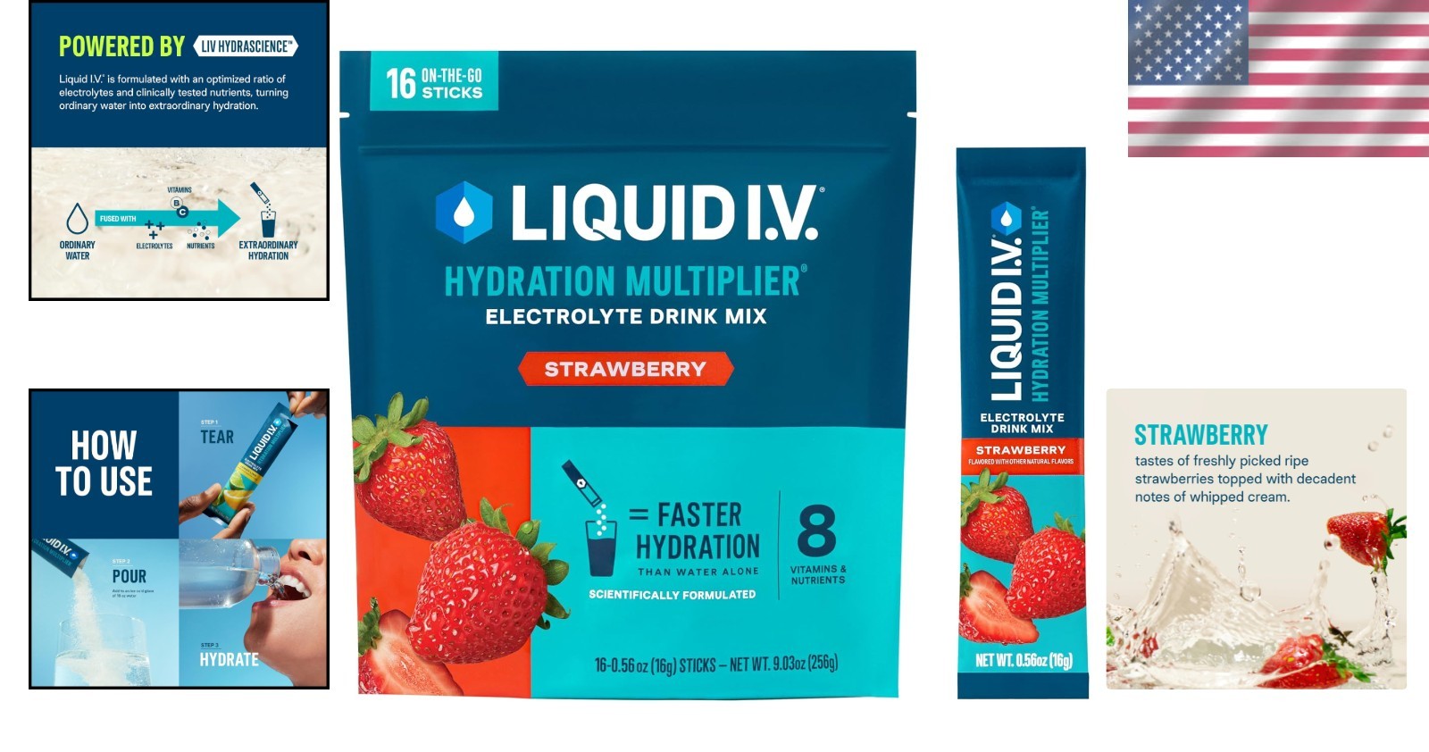 Convenient Strawberry Electrolyte Drink Mix – 16 Stick Packs for Quick Hydration