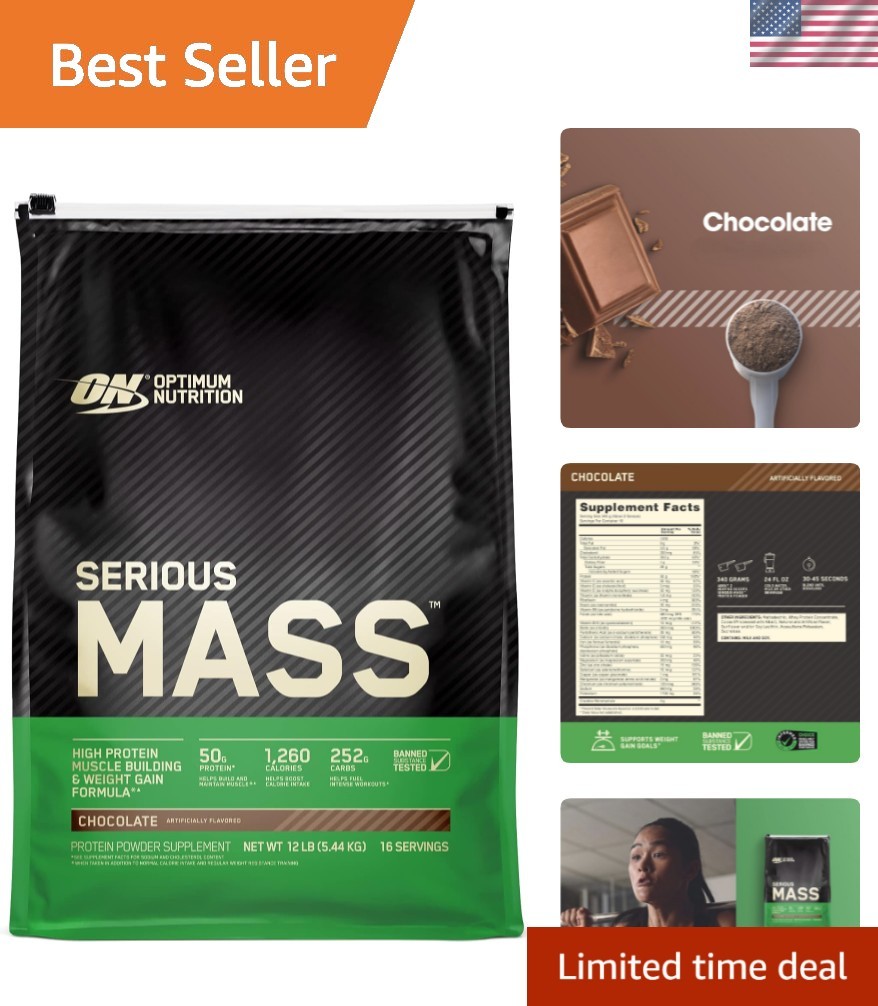 Serious Mass Chocolate Protein Powder | Massive Weight Gain, 50g Protein, 12 lb