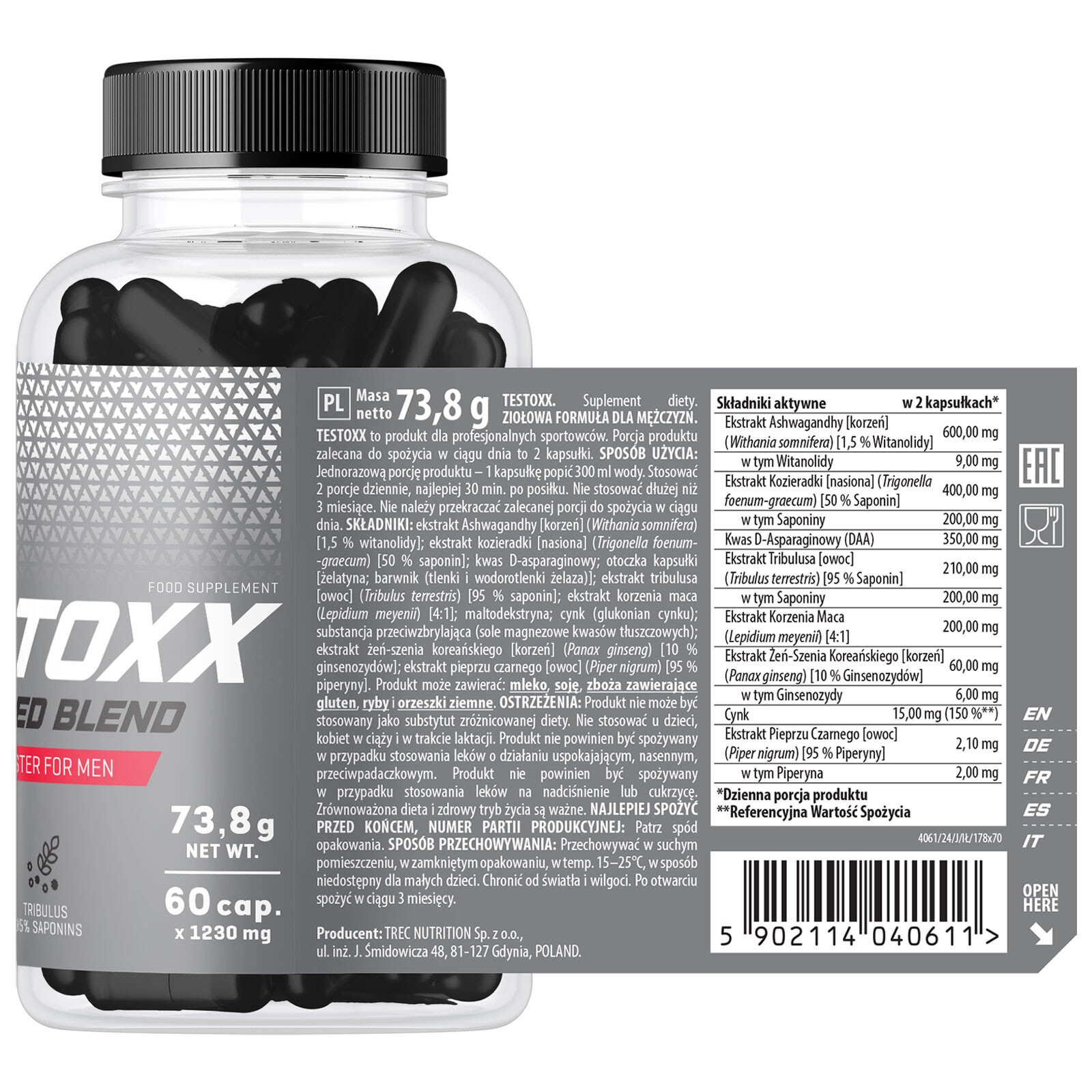 TESTOXX 60-240 Caps Testosterone Booster for Men, Energy, Libido, Muscle Support