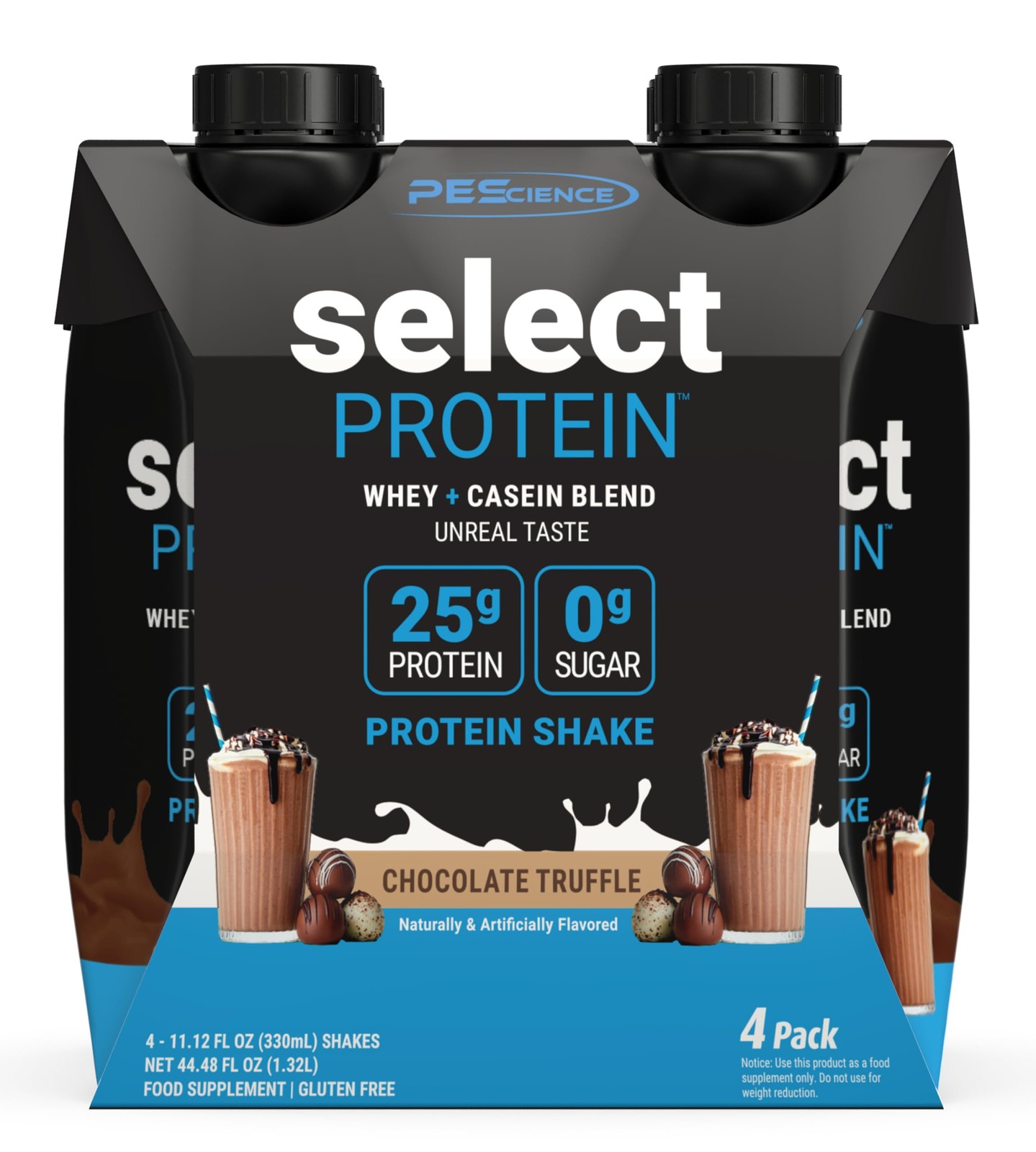 PEScience Select Protein Shake RTD, 25g Whey and 11.12 Fl Oz (Pack of 4)