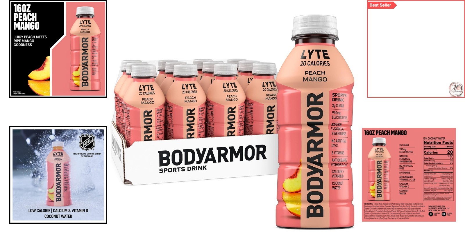 Lyte Peach Mango Electrolyte Sports Drink – 12 Pack, Natural Coconut Water Hy…