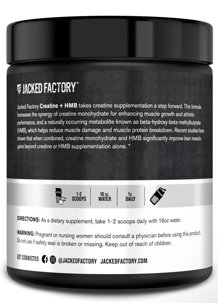 Jacked Factory Creatine Monohydrate & HMB Unflavored Powder 7.3 oz Exp. 9/2027