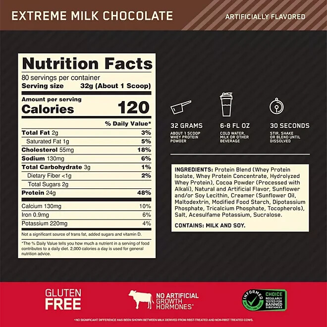 Optimum Nutrition Gold Standard Whey, Extreme Milk Chocolate, 5.64 lbs
