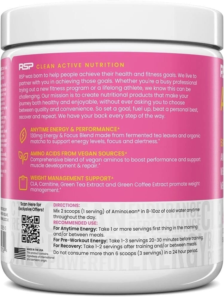 AminoLean Pre Workout Powder – Pink Lemonade, 30 Servings of Clean Energy