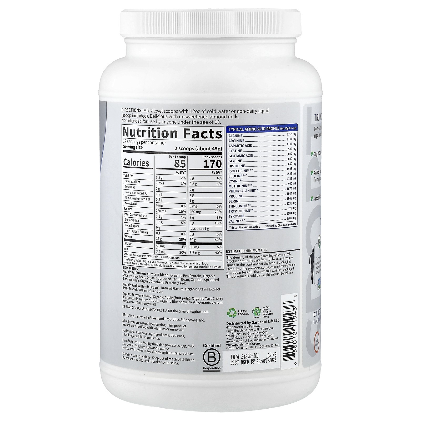 Sport, Organic Plant-Based Protein, Vanilla, 1 lb 12 oz (806 g)
