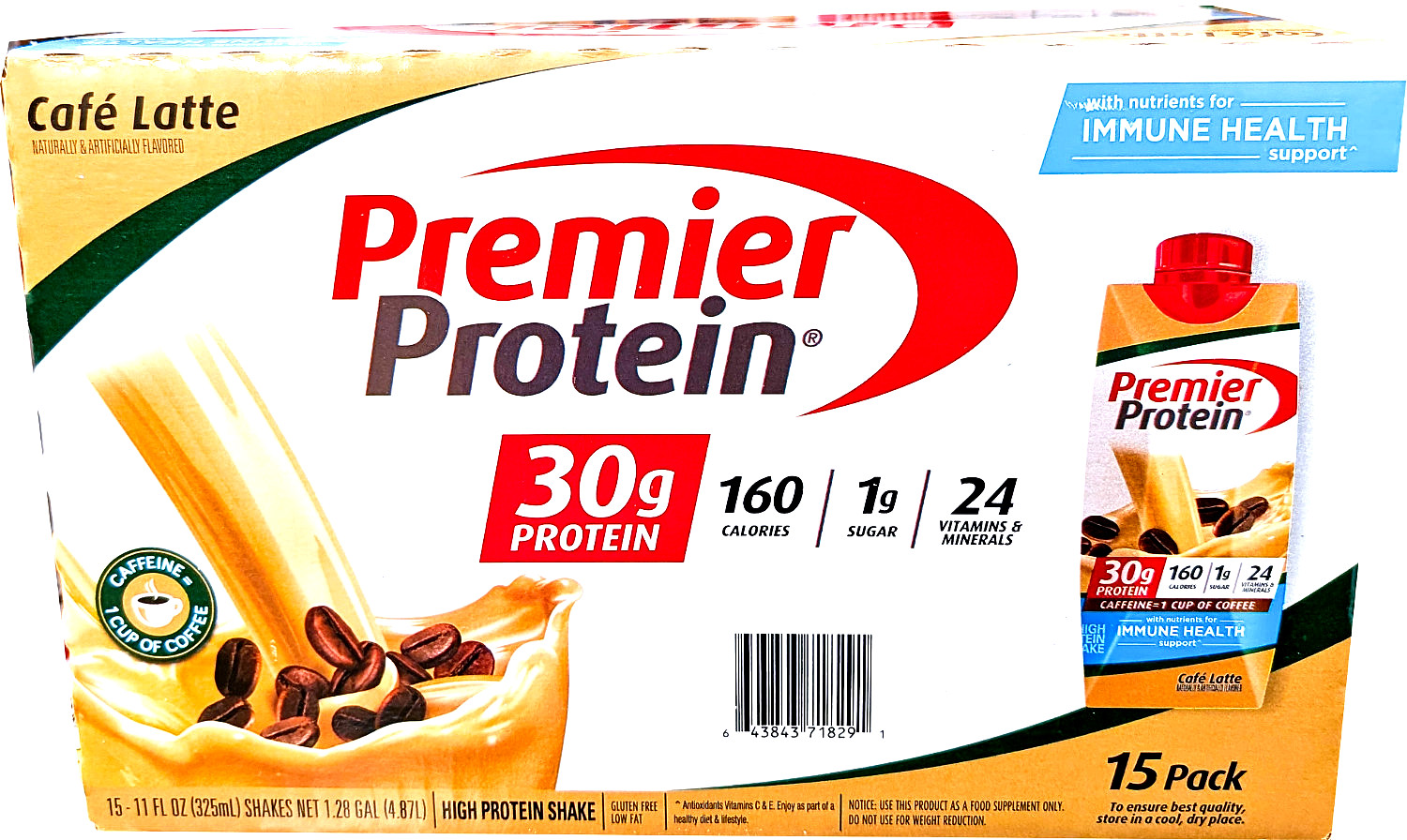 Premier Protein 30g High Protein Shake Cafe Latte 15 x 11 Fl Oz EXP 06/2026