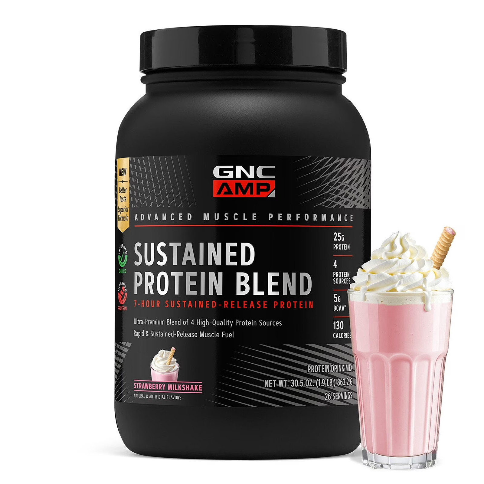 Amp Sustained Strwbeyond Strawberry Milkshake, 26 Servings, 30.5 Oz (Pack of 1)