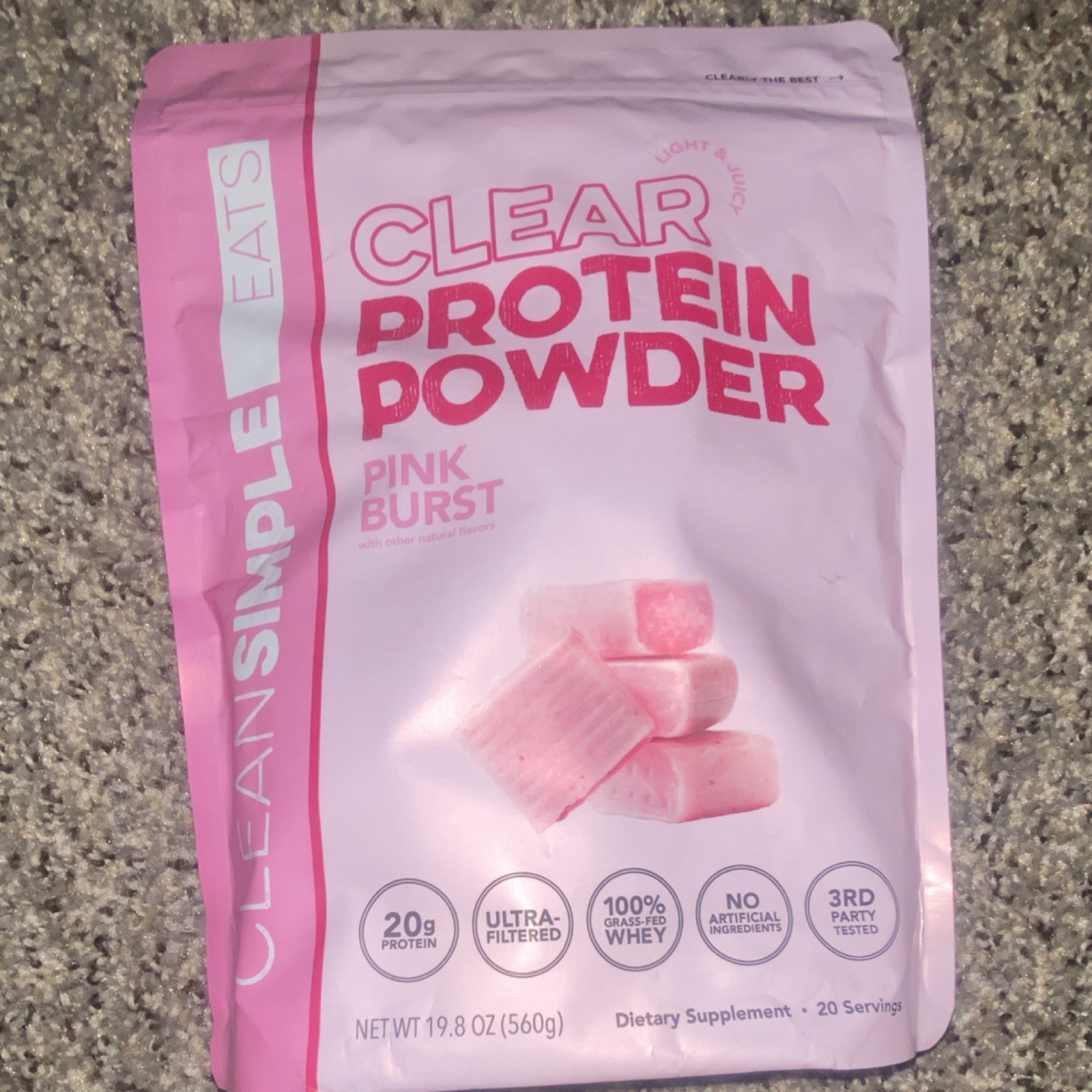 Clean Simple Eats Clear Protein Powder Whey Isolate Pink Burst 20 Serv 19.8oz