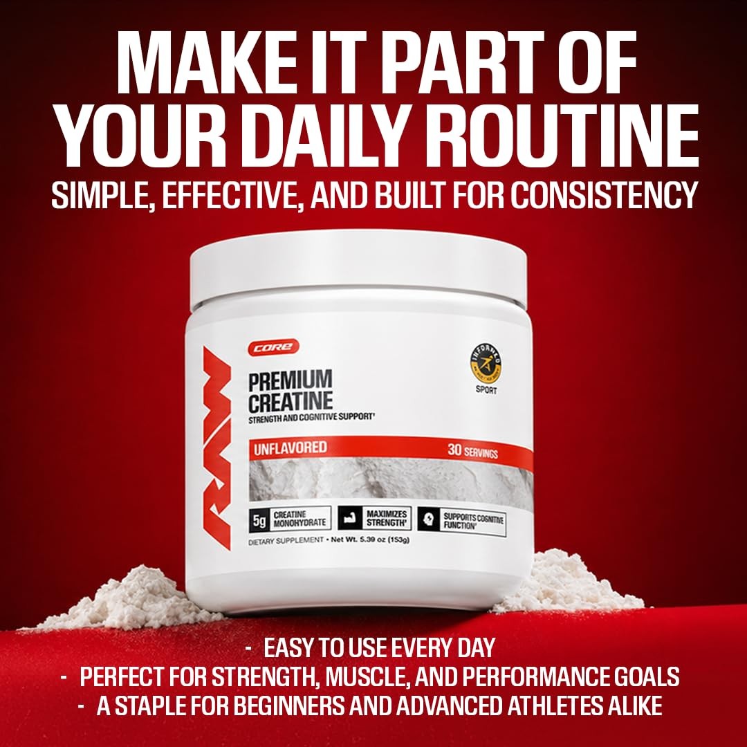 RAW Nutrition Creatine Monohydrate Powder, Unflavored 5.3 Ounce (Pack of 1)