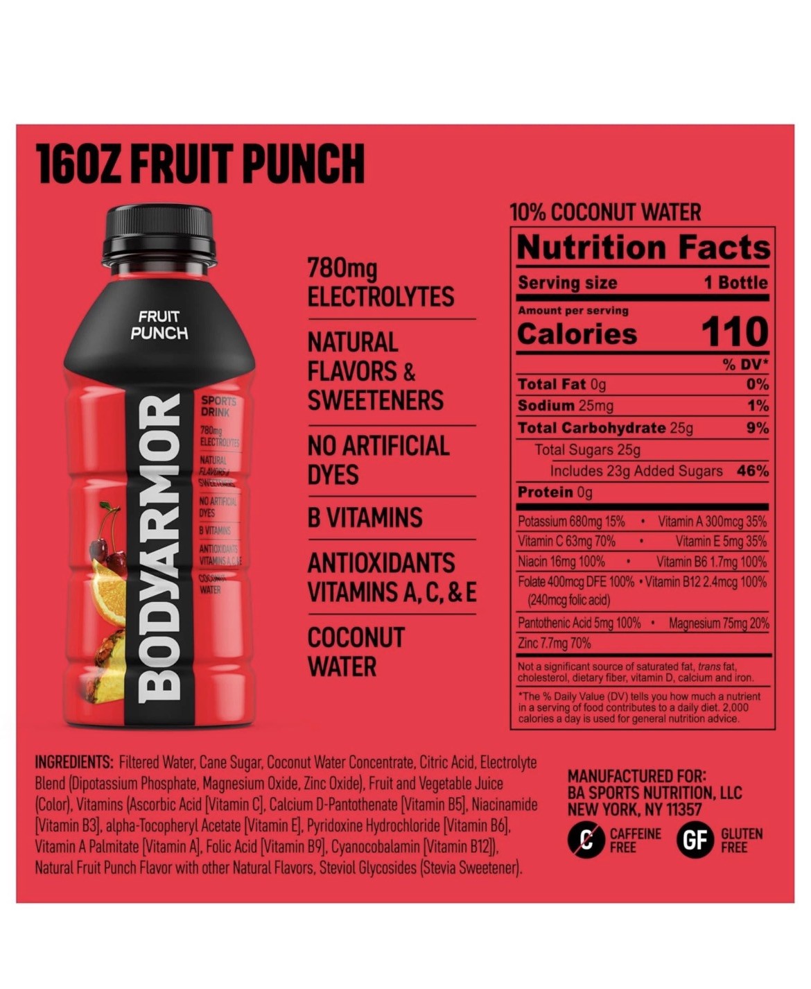 Sports Drink, Fruit Punch, Electrolyte Drink Hydration, 16 Oz Bottles (pack 12