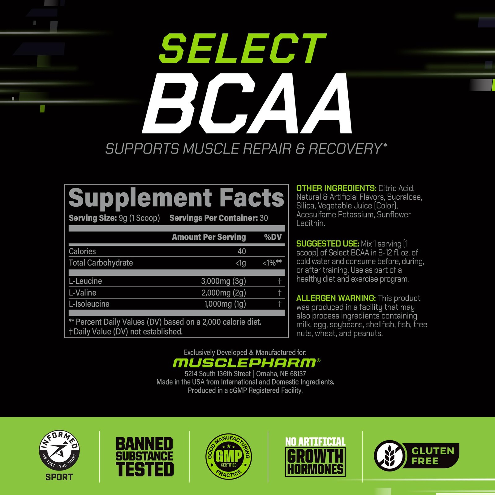 MusclePharm Essentials BCAA Powder, Pre & Post Workout Recovery Drink, Suppor…