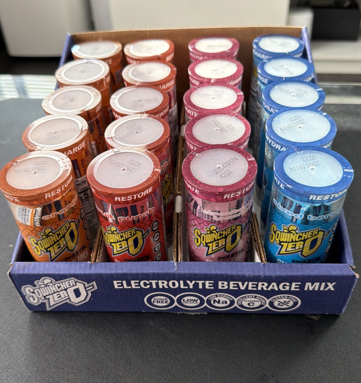 Sqwincher Zero Qwik Stick Electrolyte, 4 Flavor Variety 10 Count Each 20 Tubes