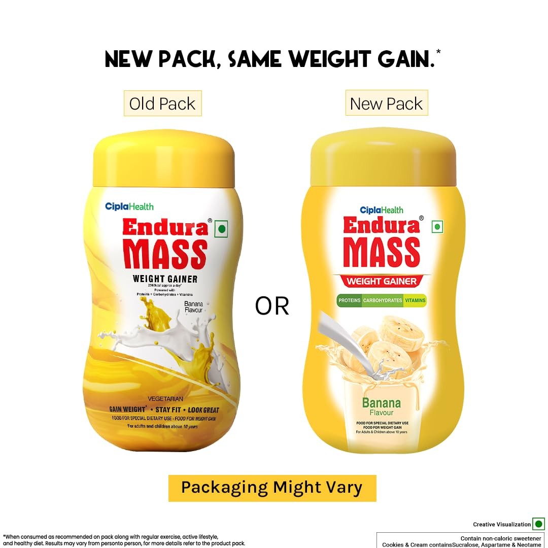 Endura Mass Weight Gainer Powder 500g Banana Flavour | Unique blend of 3 Sour…
