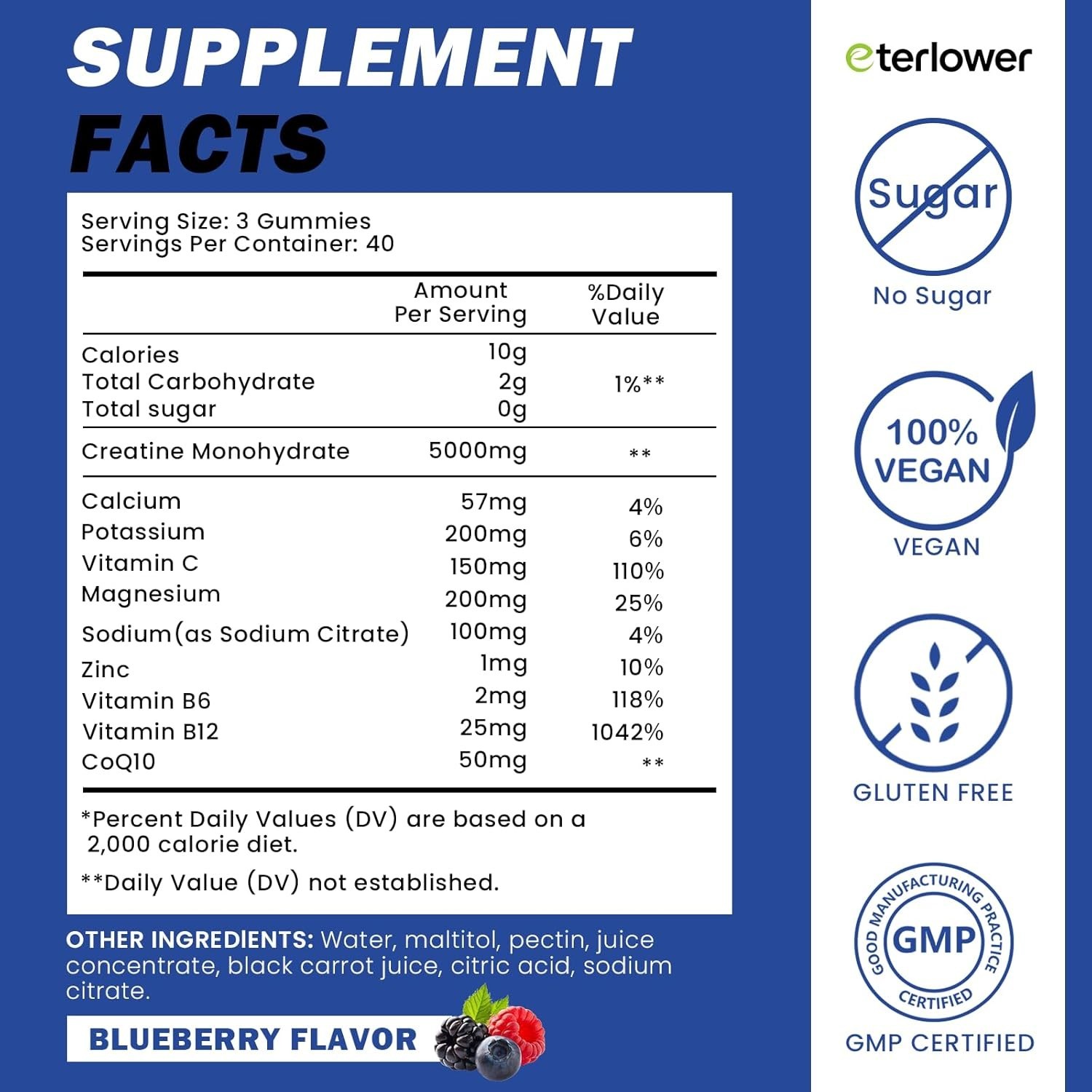 Creatine Monohydrate Gummies 5g Pre-Workout Energy Muscle Growth 120 Count