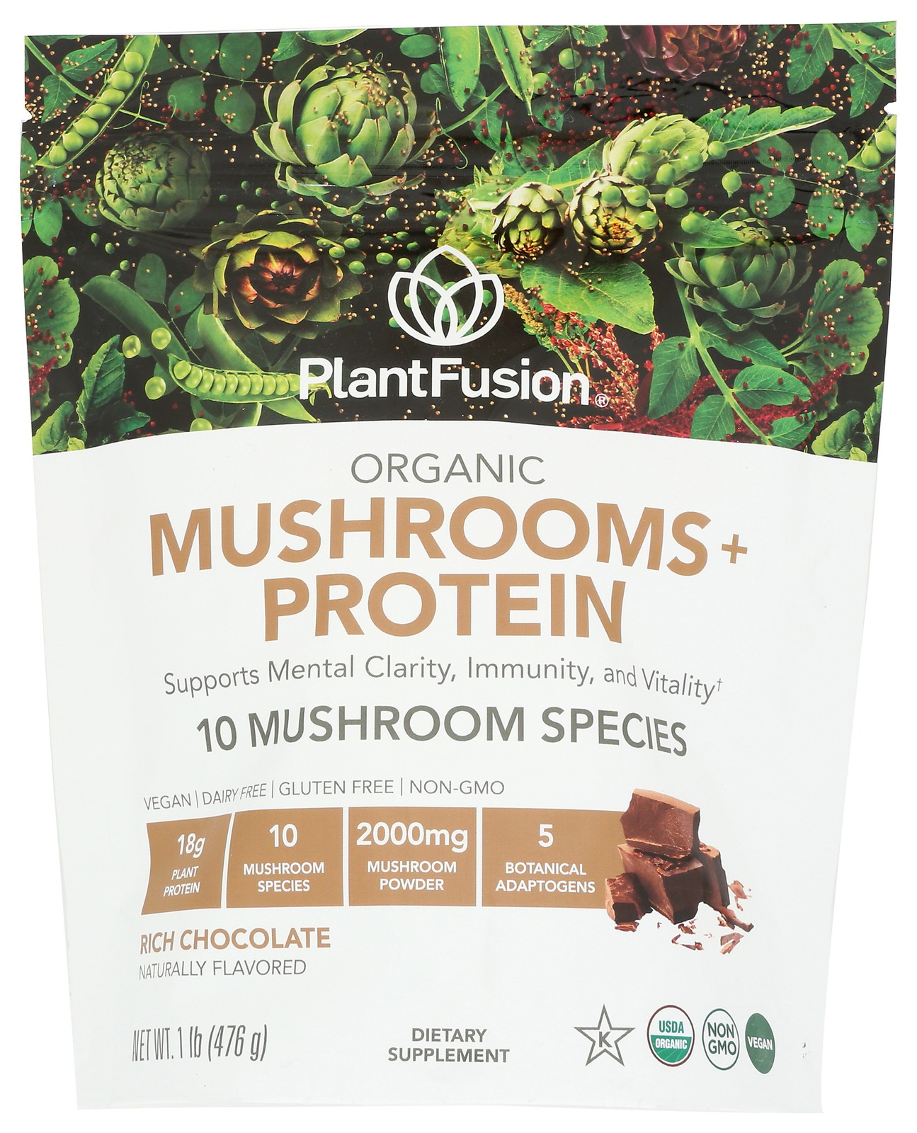 Organic Mushrooms Protein Powder Plantfusion Dietary Supplement Tea 18G 1 Pack