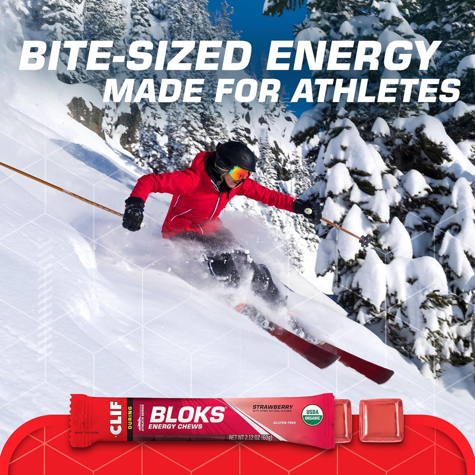 CLIF BLOKS Strawberry Flavor Energy Chews – Plant Based, Non-GMO, 18 Count