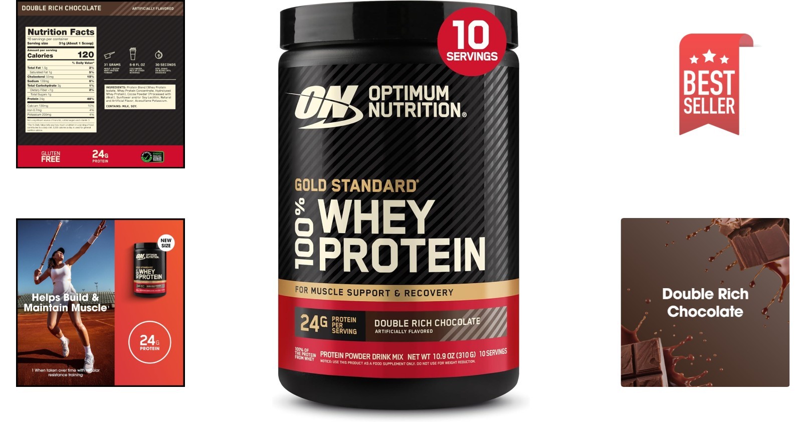 Gold Standard 100% Whey Protein Powder, Double Rich Chocolate, 0.68 Pound Pac…