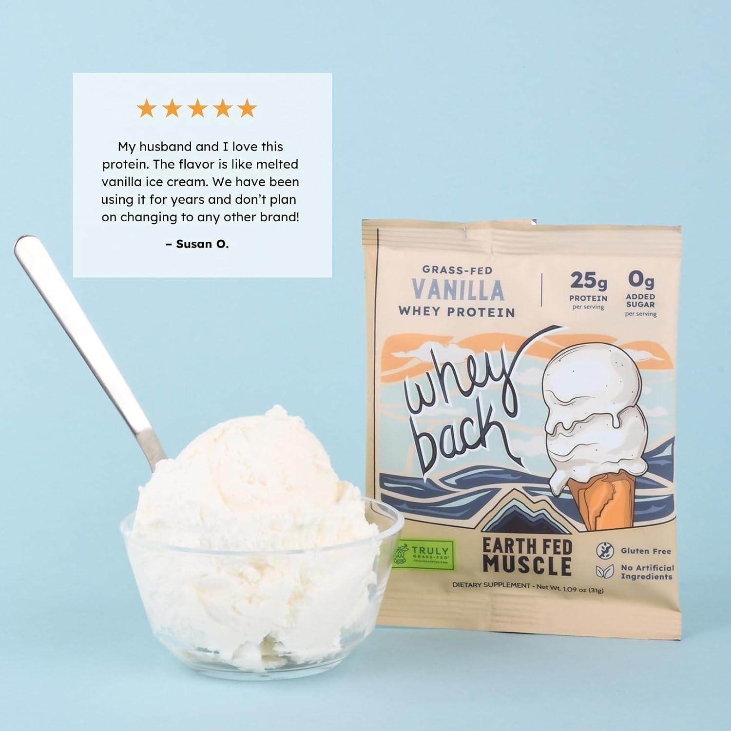 Natural Vanilla Whey Back Protein Isolate – 25g Grass-Fed Protein, Easy Mix, 1oz