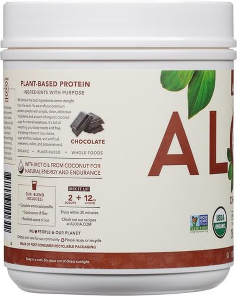 Organic Plant Based Protein Powder, Stevia Free, Chocolate, 19.6 Oz, 15 Servings