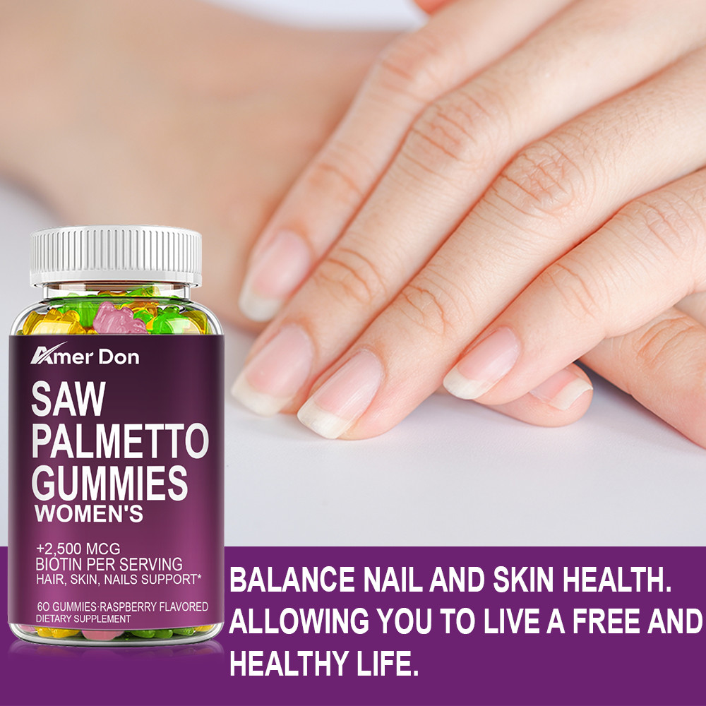 2500mcg Saw Palmetto Extract Biotin Gummies Hair Skin Nails Support 60 Gummies