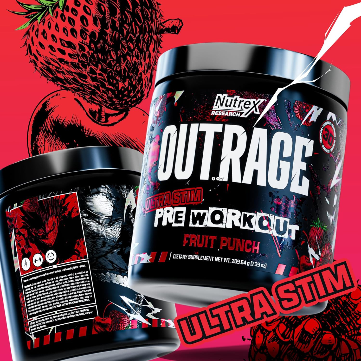 Outrage Ultra HIGH STIM Pre-Workout Powder for Men Fruit Punch | 400Mg Caffeine,