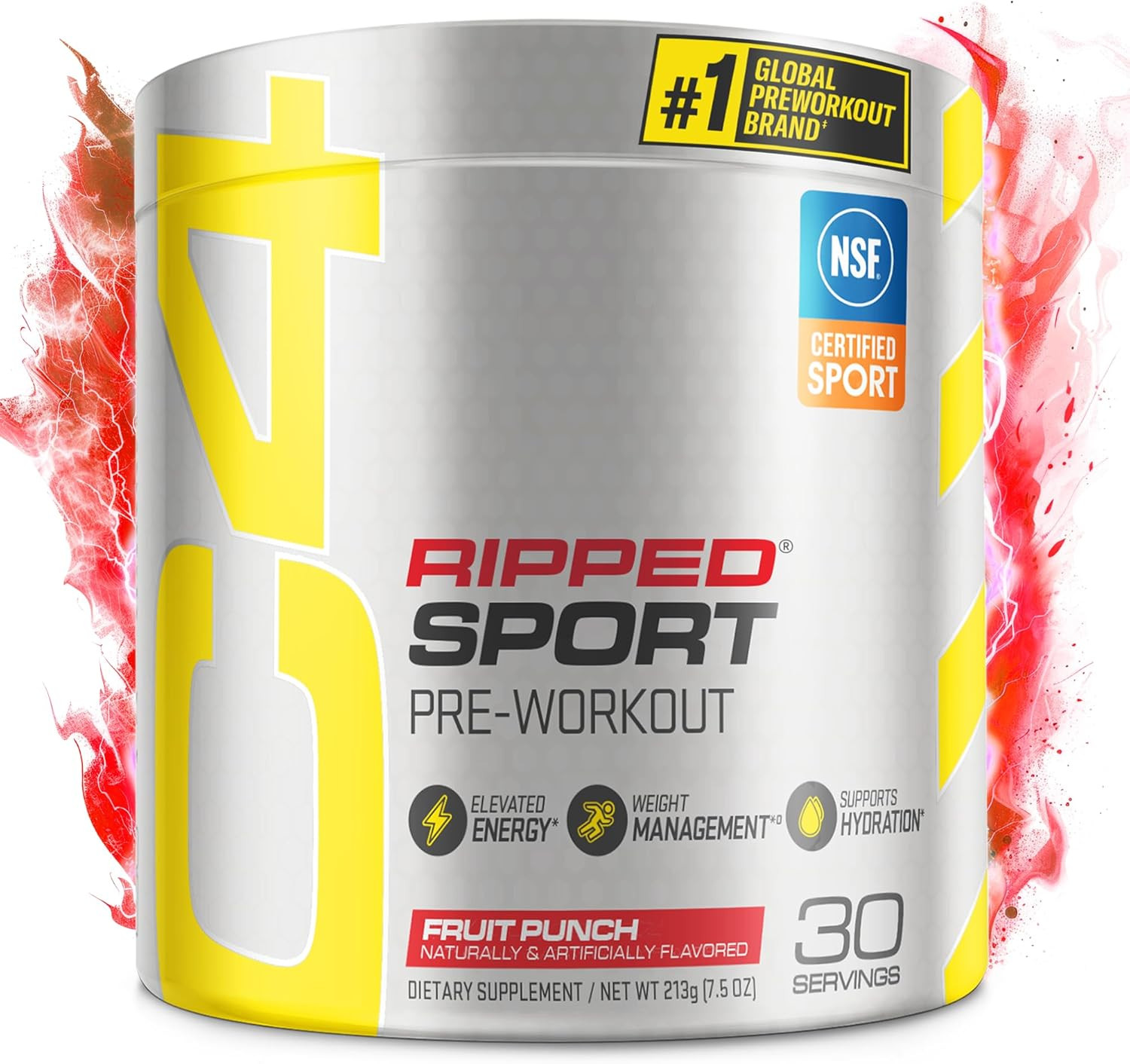 Ripped Sport Pre Workout Powder Fruit Punch – NSF Certified for Sport + Zero Sug